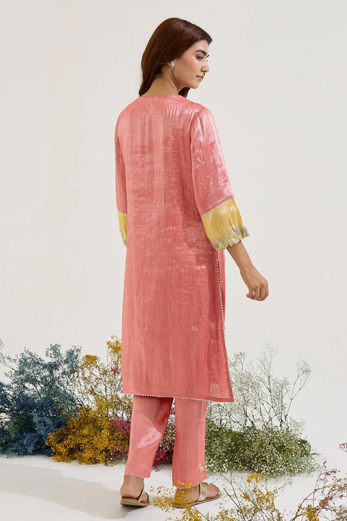 Red Lotus Applique Tissue Kurta Set