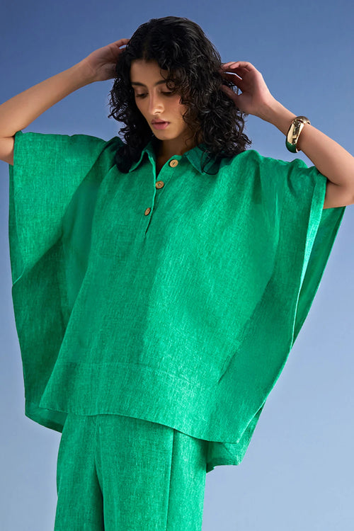 Linen-Textured Kaftan Top