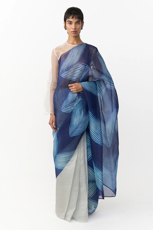 Konar Navy Grey Saree