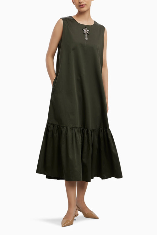 Olive Star Fringe Frill Dress