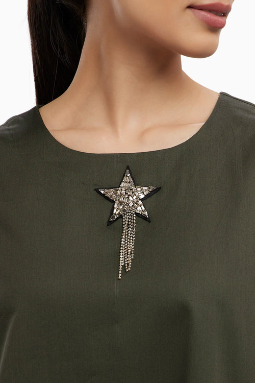 Olive Star Fringe Frill Dress