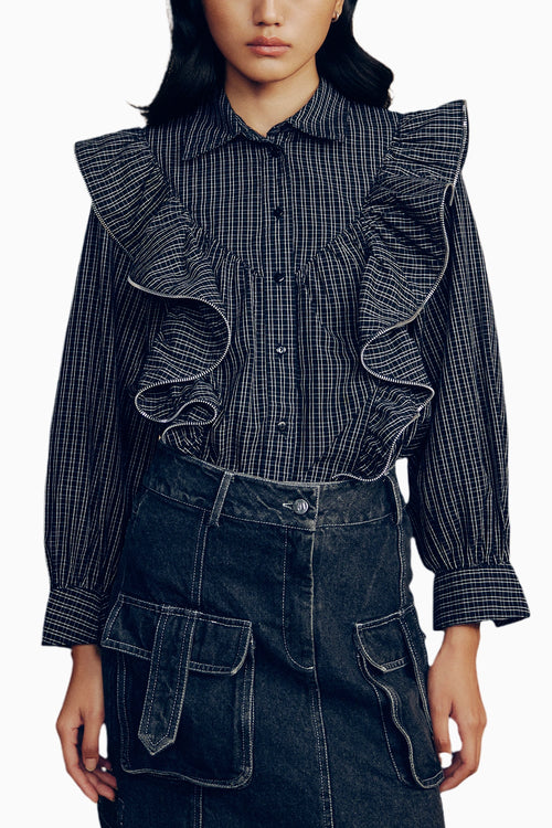 Zipper Frill Check Shirt