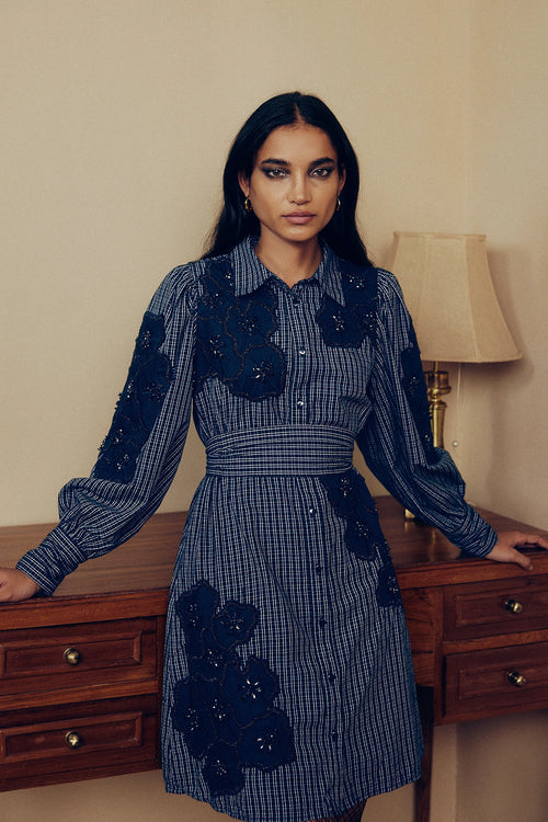 Check Emebllished Dress