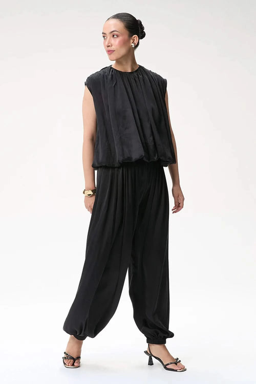 Black Silk Balloon Top and Pants