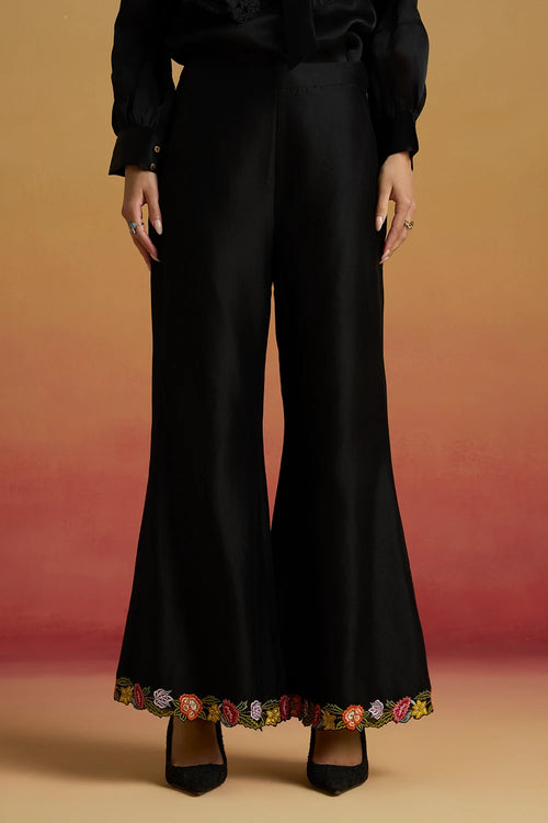 Black Floral Bell Bottom Amaryllis Pants