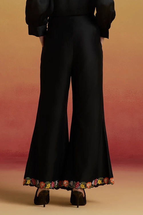 Black Floral Bell Bottom Amaryllis Pants
