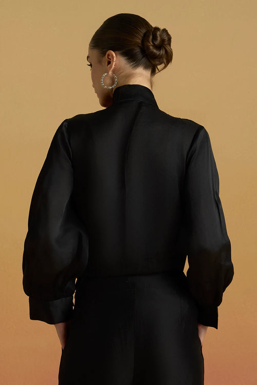 Black Cutwork Bib Layered Amaryllis Shirt