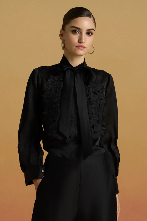 Black Cutwork Bib Layered Amaryllis Shirt