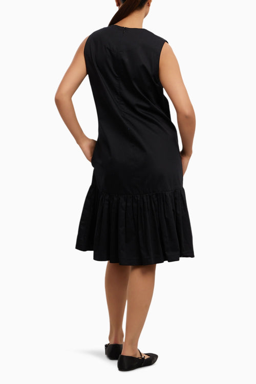 Black Shortbfrill Dress with Beetle Brooch