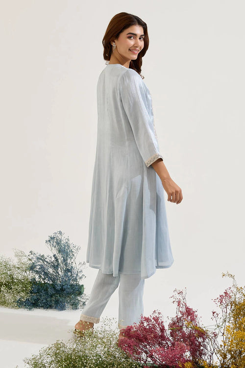 Sky Dori Tissue Anarkali And Pants Set