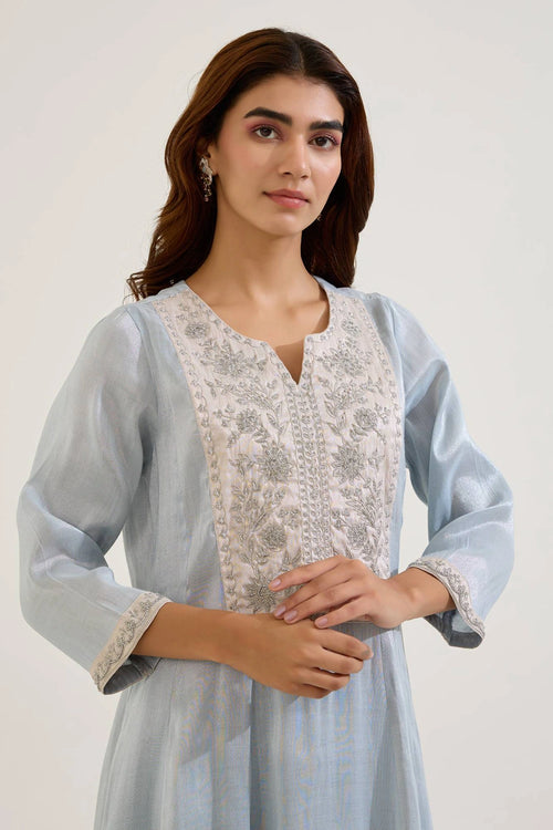 Sky Dori Tissue Anarkali And Pants Set