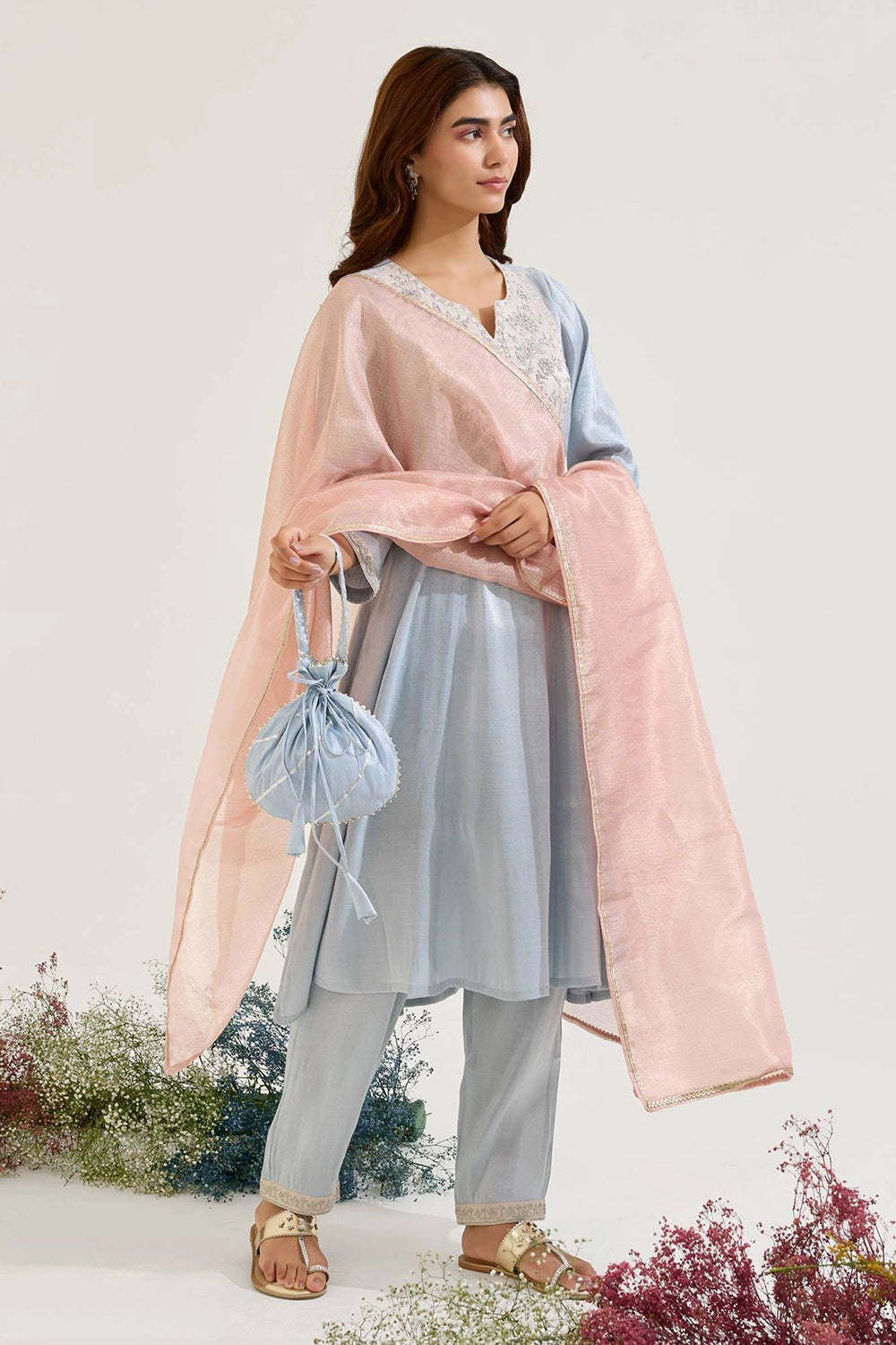 Sky Dori Tissue Anarkali Set