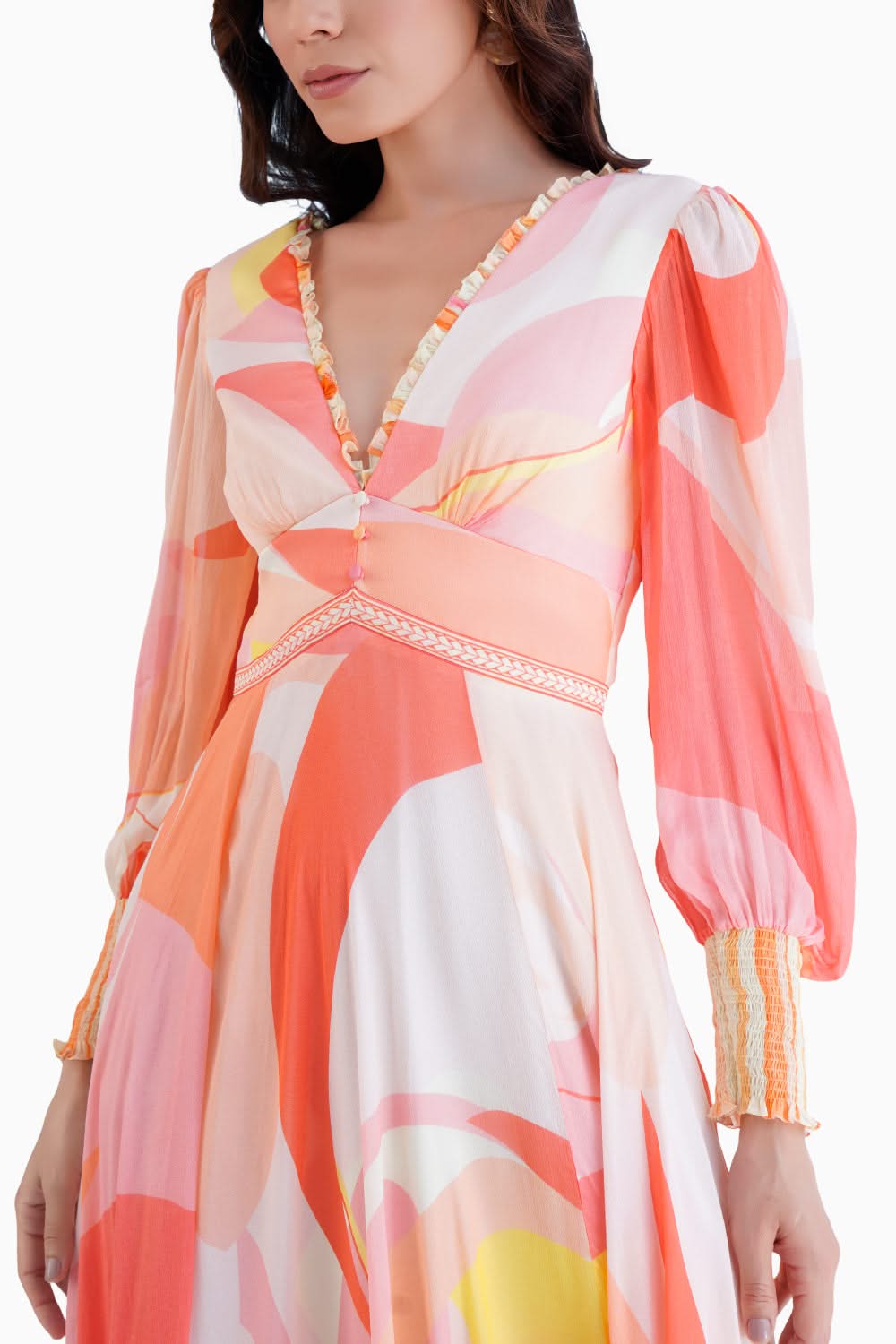 slim fit dress slacks Peach Golden Ratio Printed Long Dress With Plunging Neckline
