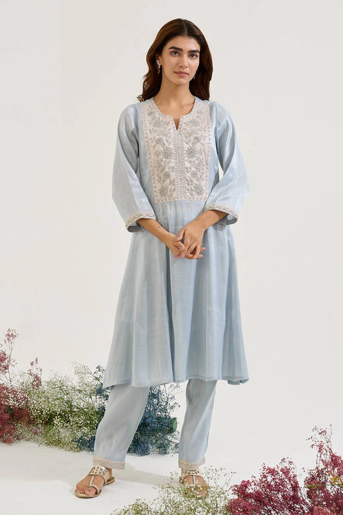 Sky Dori Tissue Anarkali And Pants Set