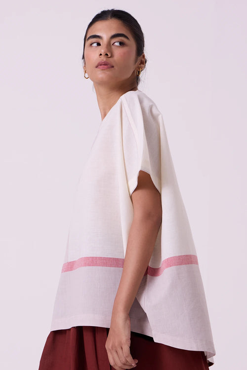 Kaze Ecru Colourblocked Handwoven Tent Top