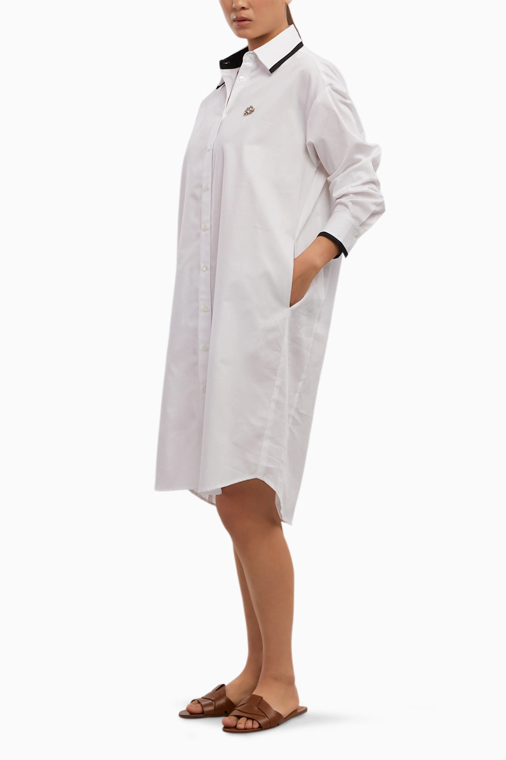 White Tuxedo Swarovski Heart Shirt Dress