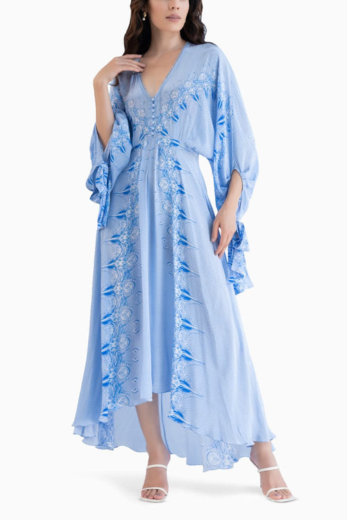 Ice Fly Printed High Low Dress With Kaftan Sleeves