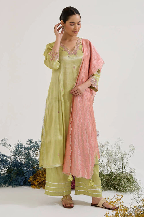 Lime Rose Dori Tissue Kurta Set