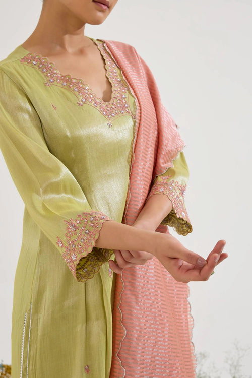 Lime Rose Dori Tissue Kurta Set