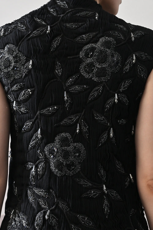 Black Hand-Embroidered Sleeveless Gown