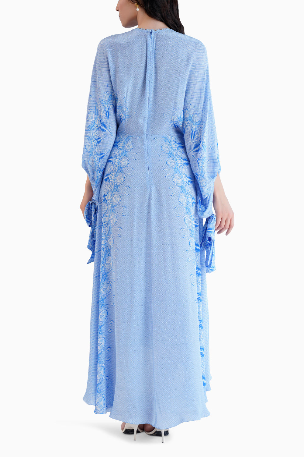 Ice Fly Printed High Low Dress With Kaftan Sleeves