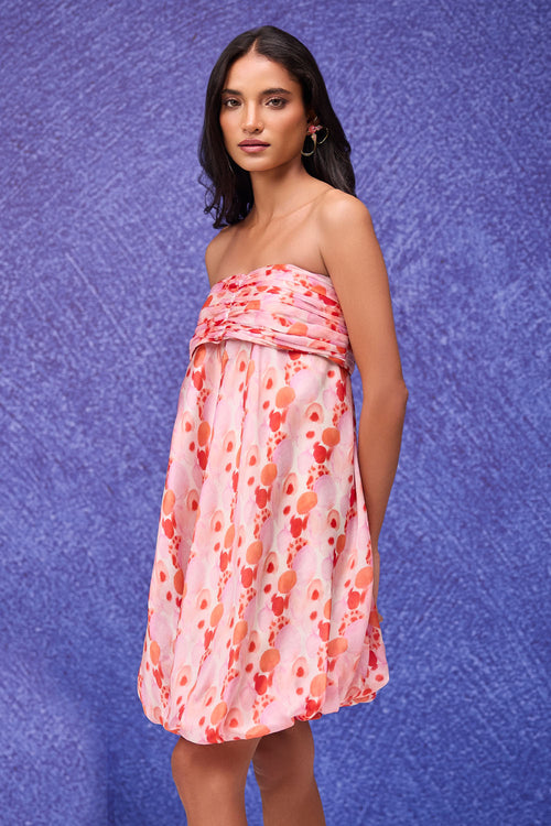 Red Aquarelle Print Bubble Hem Mini Dress