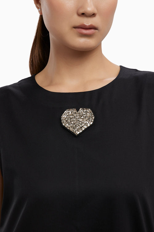 Black Big Swarovski Heart Frill Dress Long