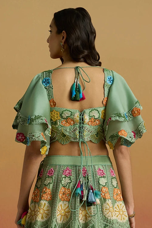 Sage Green Multicolour Floral Amaryllis Bustier