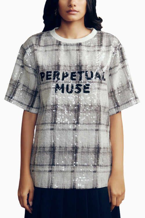 Check Sequins Sheeted Top