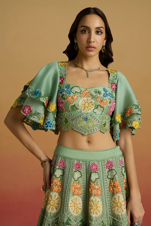 Sage Green Multicolour Floral Amaryllis Bustier