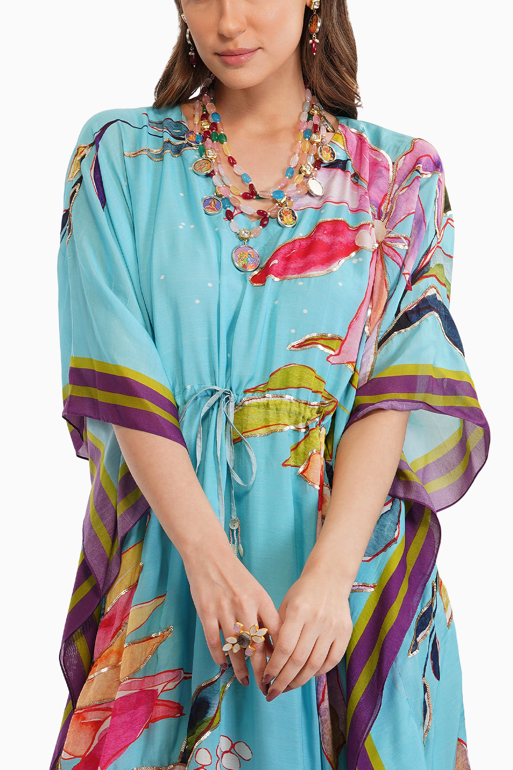 Tropical Leaf Print Kaftan