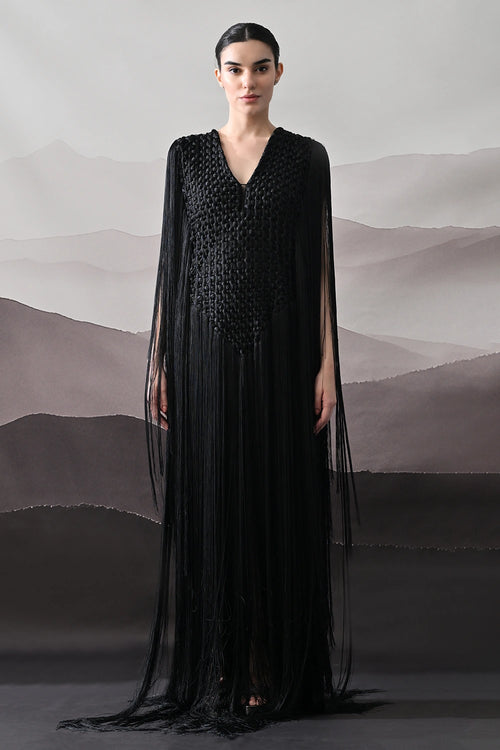 Black Full-Length Gown With Artisanal Texture