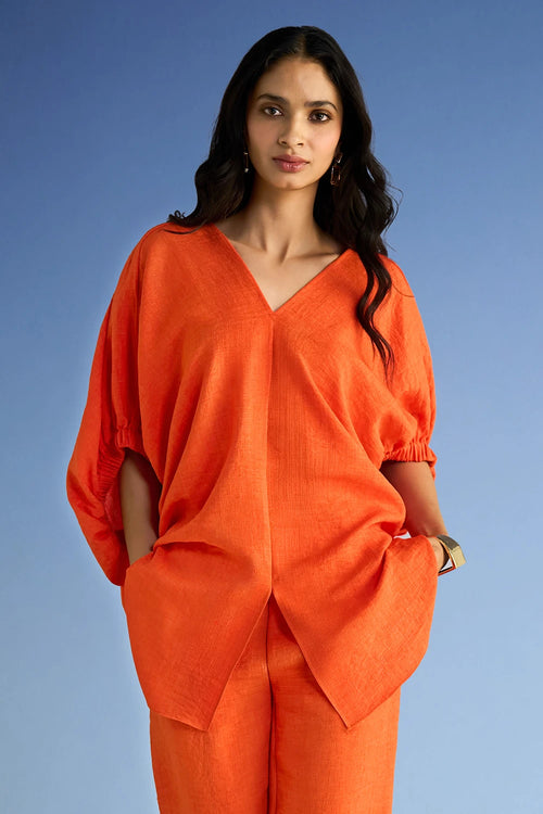 Linen-Textured Longline Boxy Fit Top
