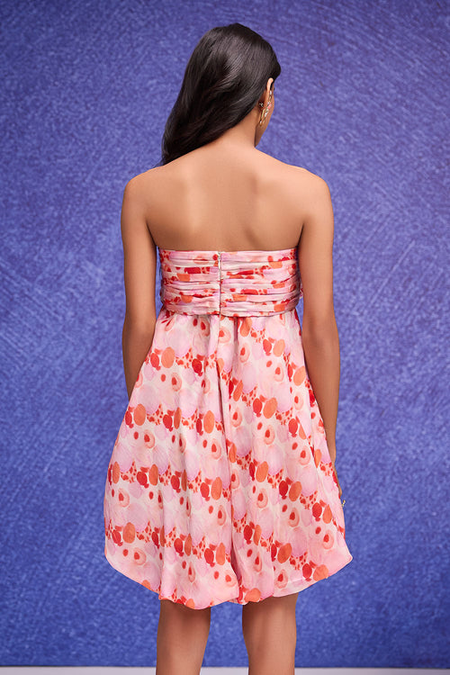 Red Aquarelle Print Bubble Hem Mini Dress