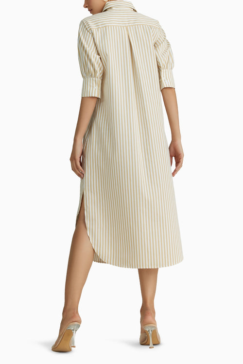 Gold Striped Long Shirt Dress