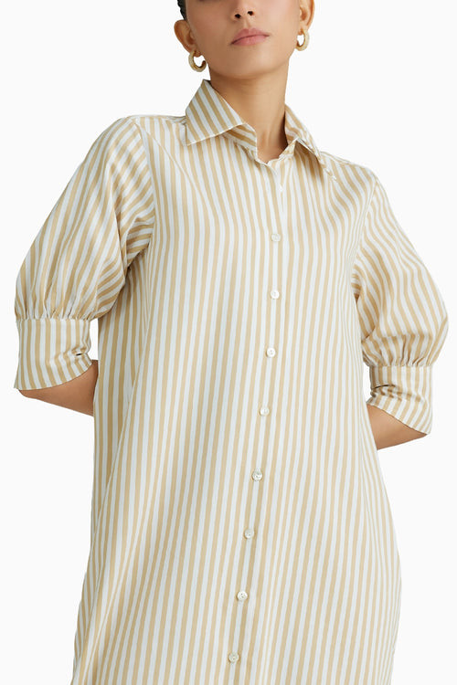 Gold Striped Long Shirt Dress