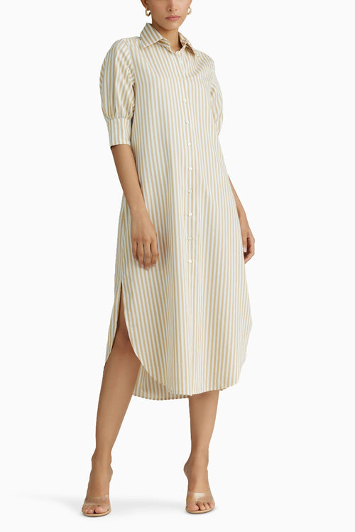 Gold Striped Long Shirt Dress