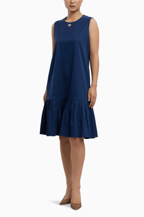 Midnight Blue Baby Swarovski Heart Frill Dress