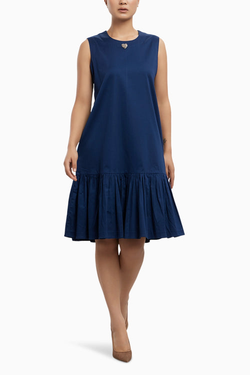 Midnight Blue Baby Swarovski Heart Frill Dress
