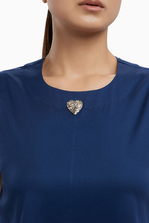 Midnight Blue Baby Swarovski Heart Frill Dress