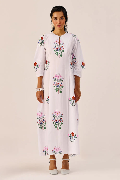 White Garden Embroidered Maxi Dress