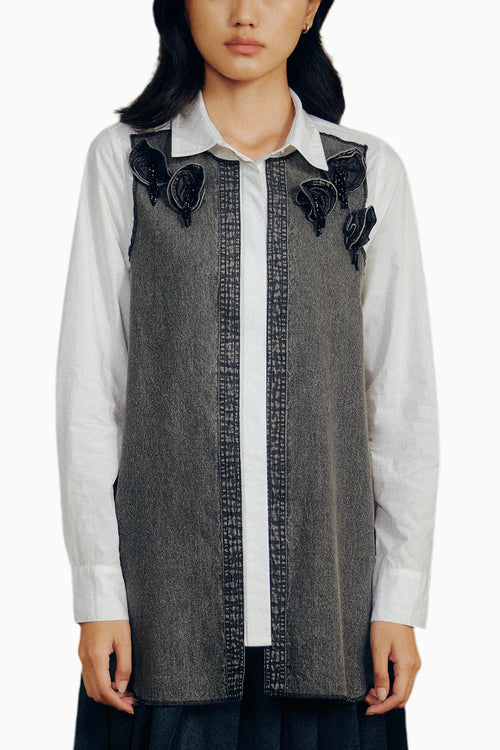 Denim Floral Panel Shirt