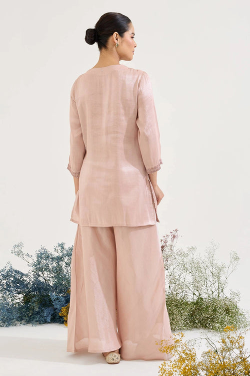 Old Pink Charm Tissue Kurta And Sharara Set