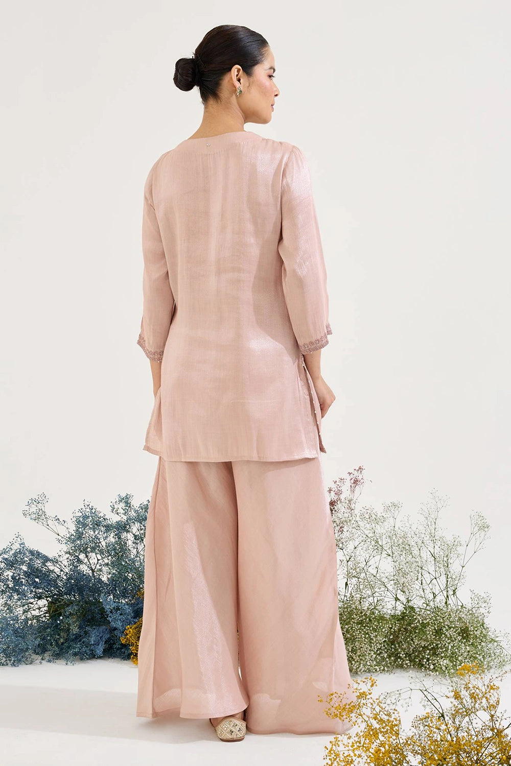 Old Pink Charm Tissue Kurta And Sharara Set
