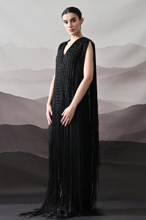 Black Full-Length Gown With Artisanal Texture