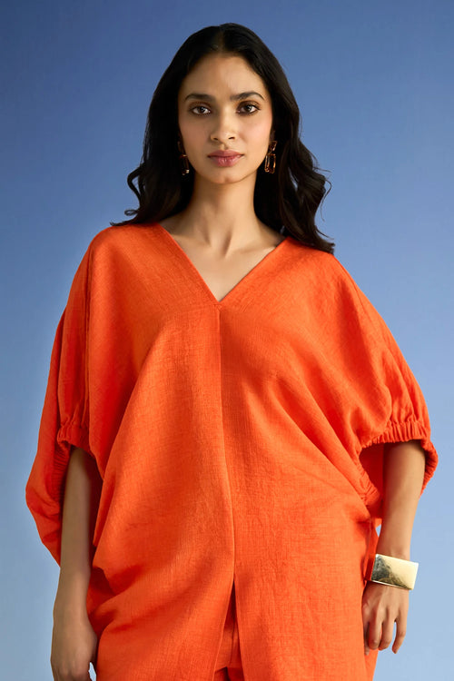 Linen-Textured Longline Boxy Fit Top and Relaxed Fit Pant Set
