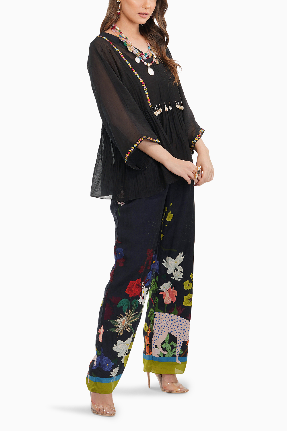 Mirrorwork Top  With Flora Fauna Pants