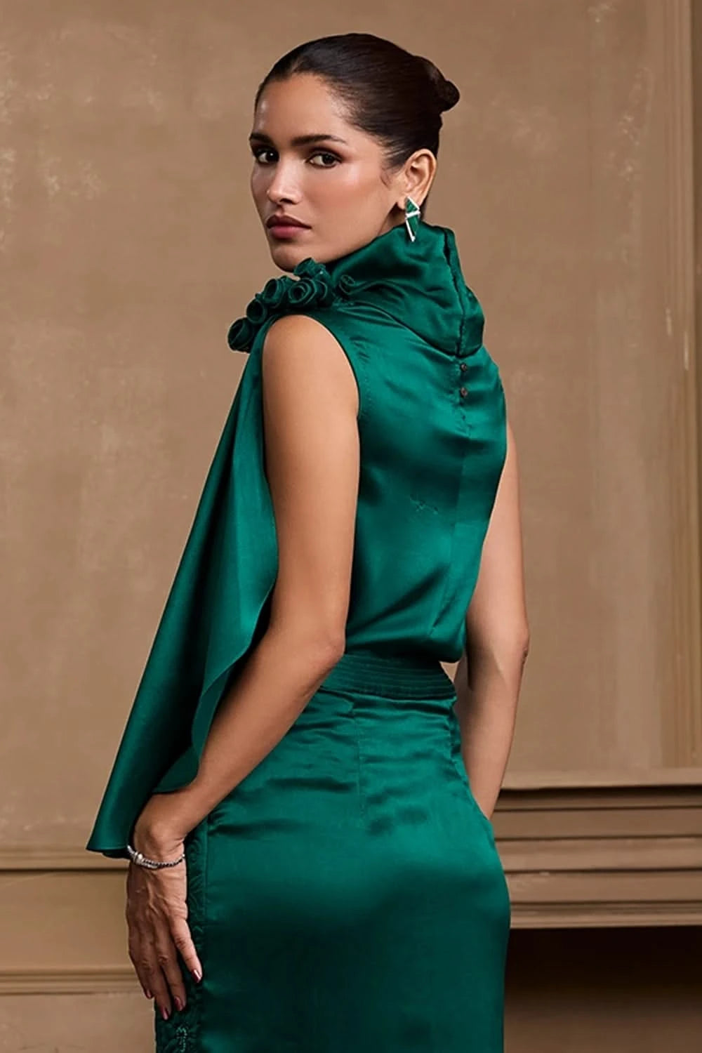 Emerald Green Rose Detail Drape Top
