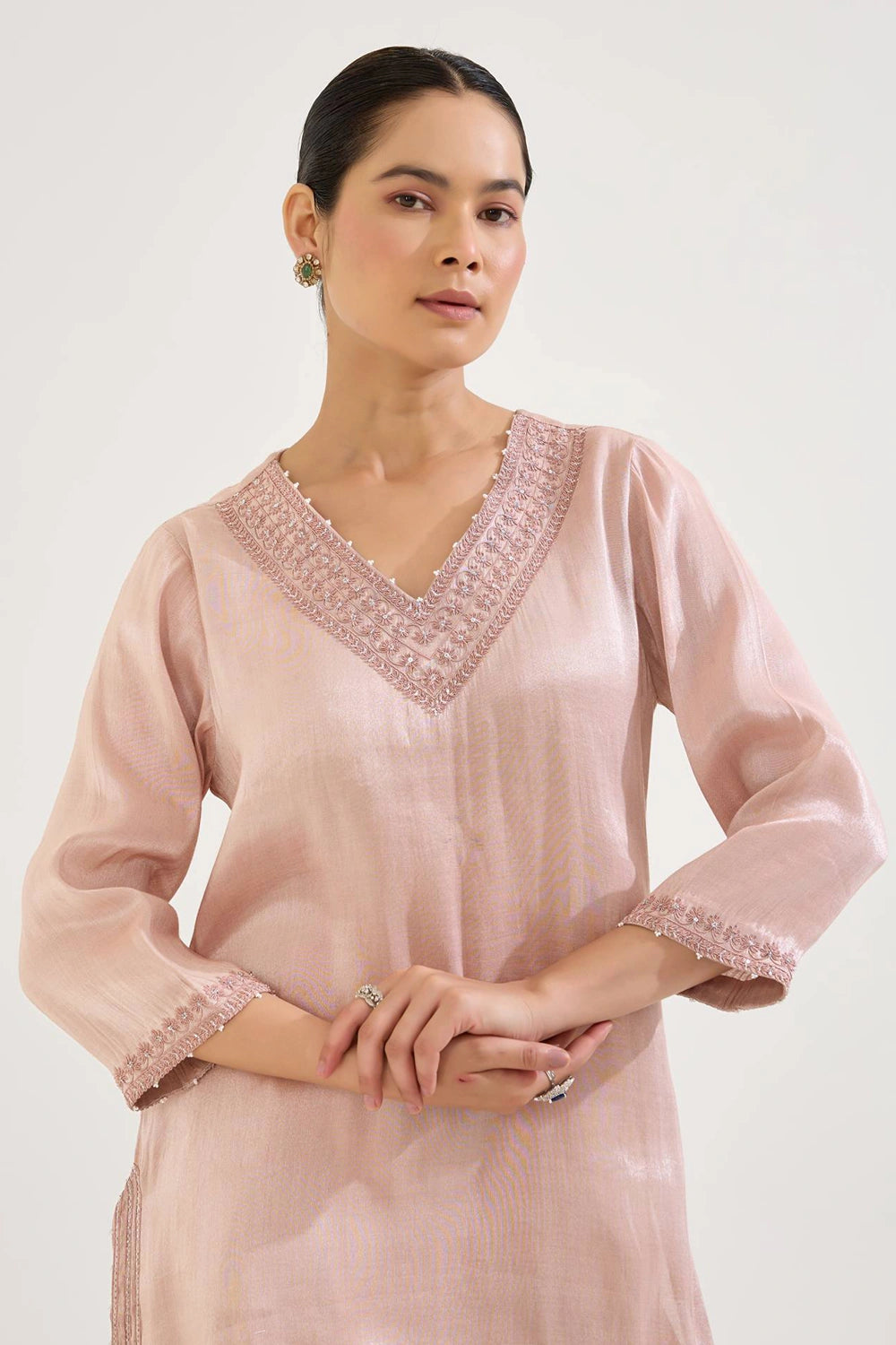 Old Pink Charm Tissue Kurta And Sharara Set