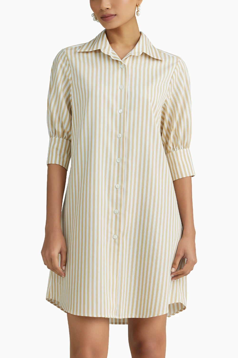 Gold Striped Short Shirt Dress Gold Striped Short Shirt Dress